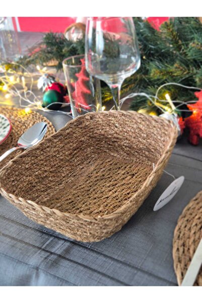 SEVER HOME Knitted Wicker Bread Basket 22 X 17 cm Rectangular Multi-Purpose Basket Brown