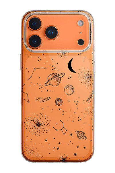 shoptocase iPhone 17 Pro Uyumlu Gezegenler Desenli Şeffaf Silikon Telefon Kılıfı