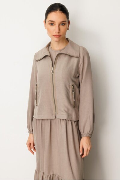 Micca Ceket ve İç Jile Kombin İpekçe Elbise Ferace-Vizon