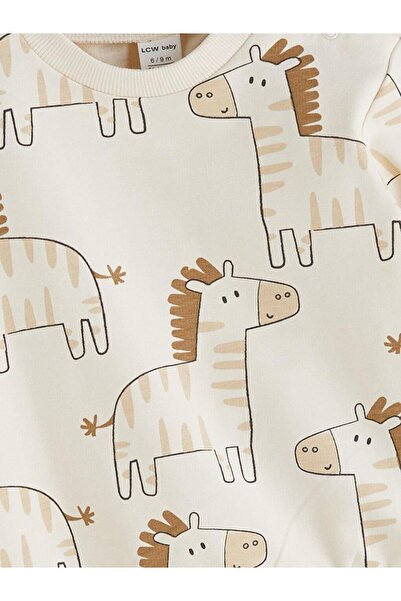 LC Waikiki Lcw Babyecru Printed Baby Boy Sweatshirt and Tracksuit Bottom 2-Piece