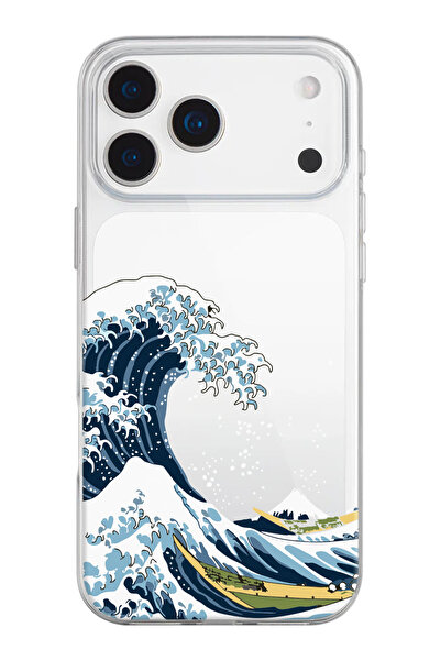 shoptocase iPhone 17 Pro Max Uyumlu Kanagawa Desenli Şeffaf Silikon Telefon K...