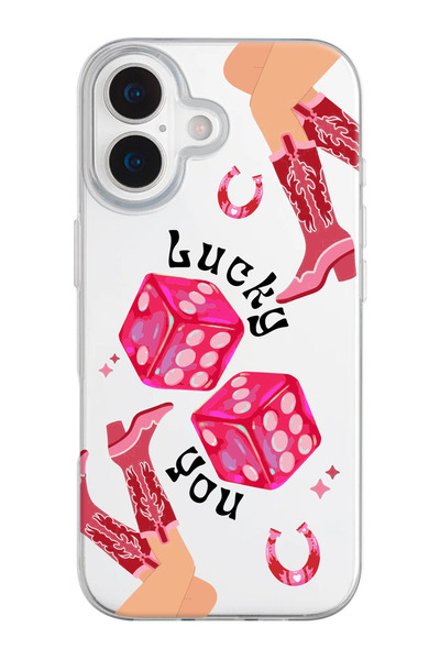 shoptocase iPhone 17 Uyumlu Lucky You Desenli Şeffaf Silikon Telefon Kılıfı