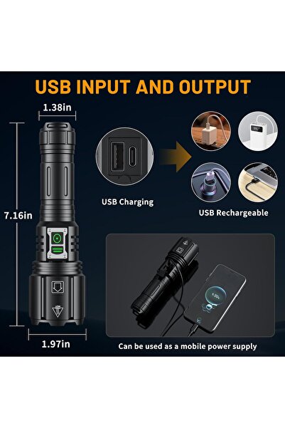 Generic Ultra-bright 4000,000-lumen Rechargeable LED Tactical Flashlight, 6 Modes, Zoomable, Waterproof