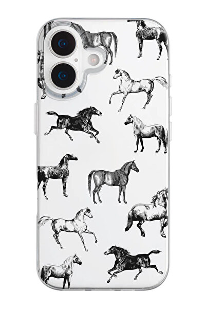 shoptocase iPhone 17 Uyumlu Horses Desenli Şeffaf Silikon Telefon Kılıfı
