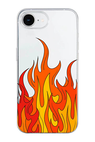 shoptocase iPhone 16E Uyumlu Alevler Desenli Şeffaf Silikon Telefon Kılıfı