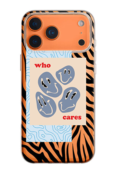 shoptocase iPhone 17 Pro Uyumlu Who Cares Desenli Şeffaf Silikon Telefon Kılıfı