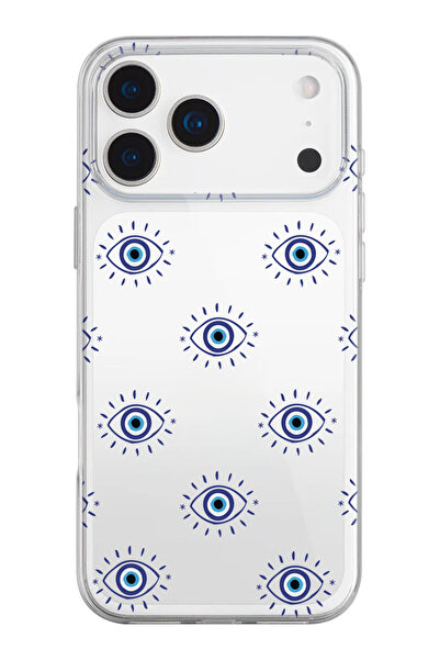 shoptocase iPhone 17 Pro Max Uyumlu Mavi Gözler Desenli Şeffaf Silikon Telefo...