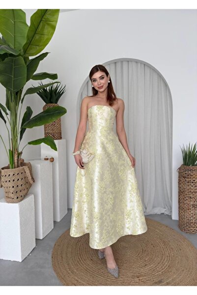 Masspera Haseki Straplez Midi İthal Elbise