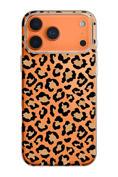 shoptocase iPhone 17 Pro Uyumlu Leopar Desenli Şeffaf Silikon Telefon Kılıfı