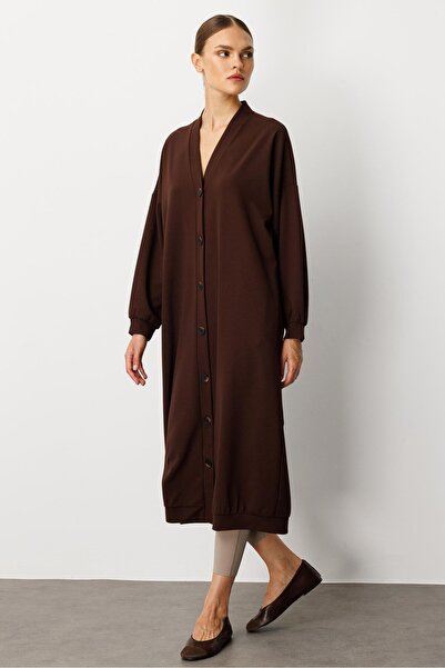 Micca Örme Krep Doku Spor Zamansız( Hırka/ Kap) Ferace-Kahve