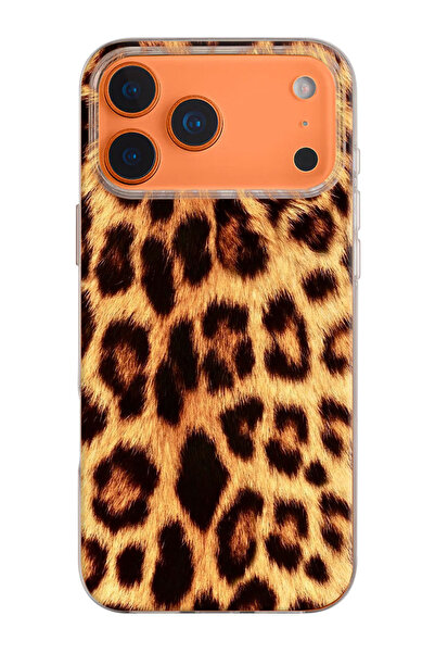 shoptocase iPhone 17 Pro Uyumlu Leopar Detaylı Şeffaf Silikon Telefon Kılıfı
