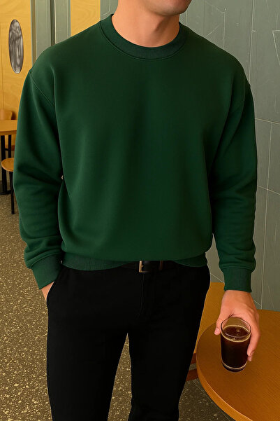 COMBİNE MİCHAİL Men's Relax Fit Winter Z.Green Basic Sweater