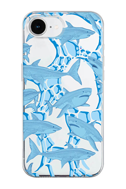 shoptocase iPhone 16E Uyumlu Köpekbalığı Desenli Şeffaf Silikon Telefon Kılıfı