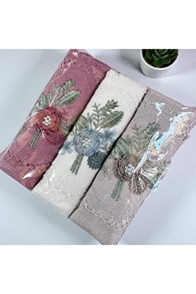 alinastore Kitchen Towels 3 Pieces Mixed with Embroidered Dressing
