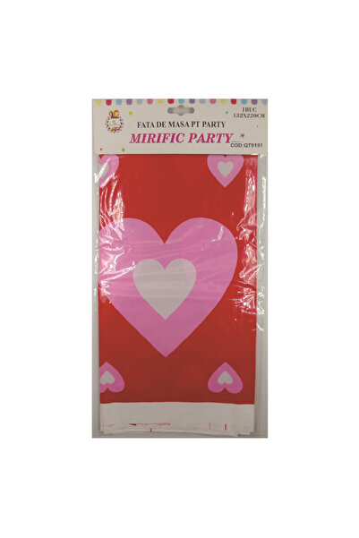 Mirific Party Tablecloth red, pink, white, 220×132 cm, heart
