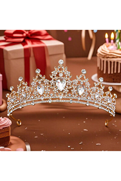 Inovius Diadema (Coronita) Aurie pentru Mireasa cu Strasuri si Pietre - 414793