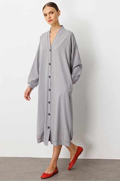 Micca Örme Krep Doku Spor Zamansız( Hırka/ Kap) Ferace-Gri