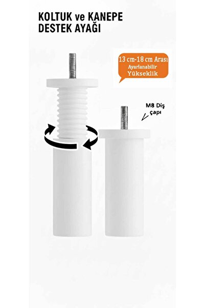 İMT AKSESUAR 13 CM-18 CM ARASI AYARLANABİLEN KANEPE VE KOLTUK DESTEK AYAĞI BEYAZ