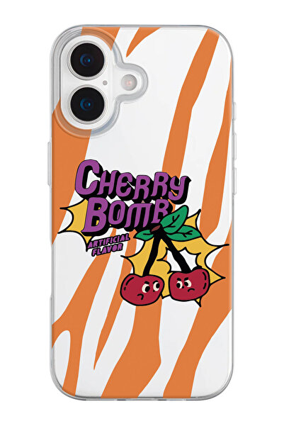 shoptocase iPhone 17 Uyumlu Cherry Bomb Desenli Şeffaf Silikon Telefon Kılıfı