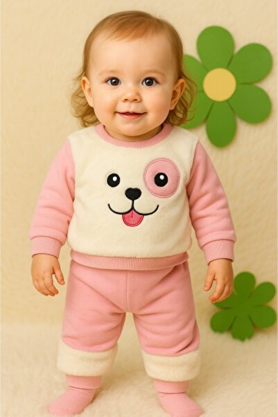 Superbaby Costumas pentru fetite, roz, 2 piese cu bluza pufoasa si pantaloni ...