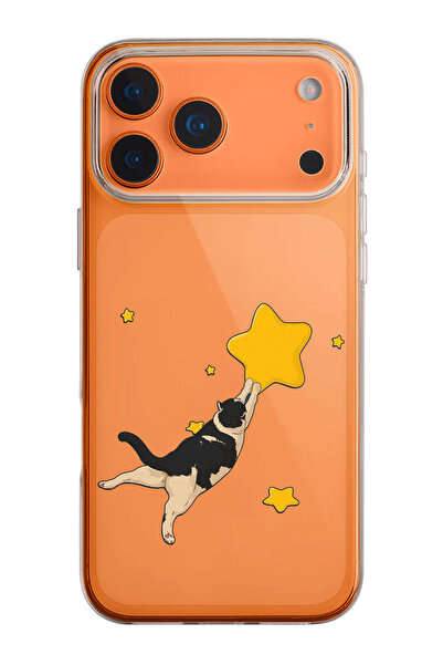 shoptocase iPhone 17 Pro Uyumlu Yıldızlı Kedi Desenli Şeffaf Silikon Telefon ...