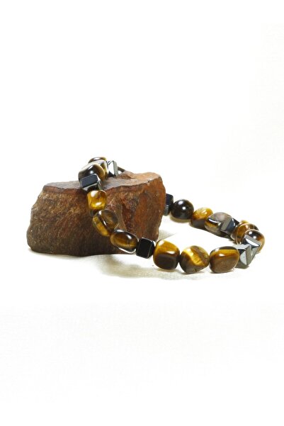 ILGIN DOĞAL TAŞ TAKI Natural Tiger's Eye & Hematite Detailed Men's Bracelet