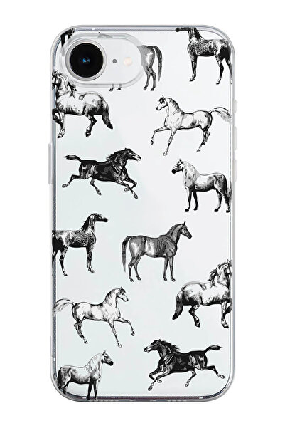 shoptocase iPhone 16E Compatible Horses Pattern Transparent Silicone Phone Case