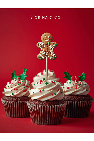 Siorina Co & Event Christmas Themed Cookie Man Toothpick Cupcake Decorations Cake Toothpick 10-Pack