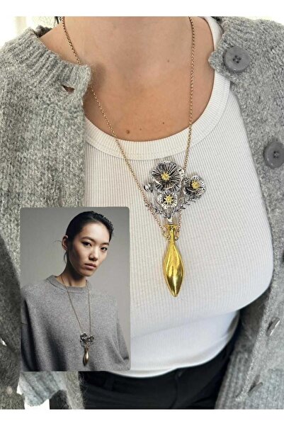 Bubbleatelier Gold Necklace with Steel Flower Detail