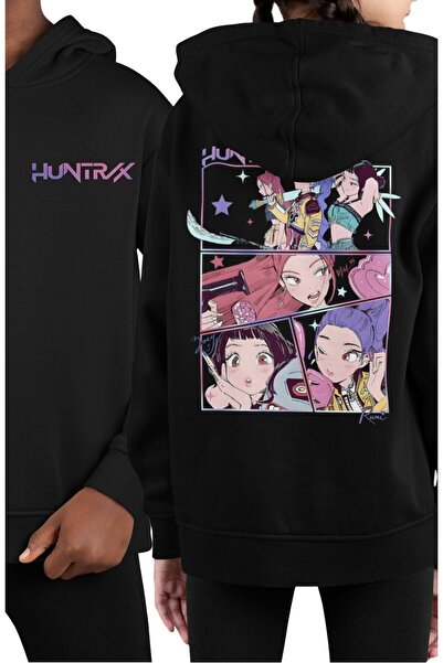 Fuddy Moda Huntrix Pocket Written Back Printed Children Hooded Sweatshirt, Unisex Kpop Demon Hunters Themed Hoodie