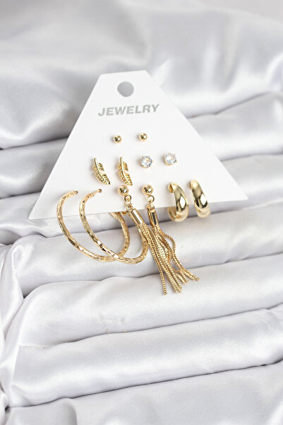 Acousticworld Gold Color Brass Women's 6 Pair Earring Set