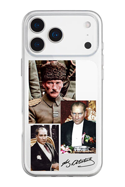 shoptocase iPhone 17 Pro Max Uyumlu Atatürk Desenli Şeffaf Silikon Telefon Kı...