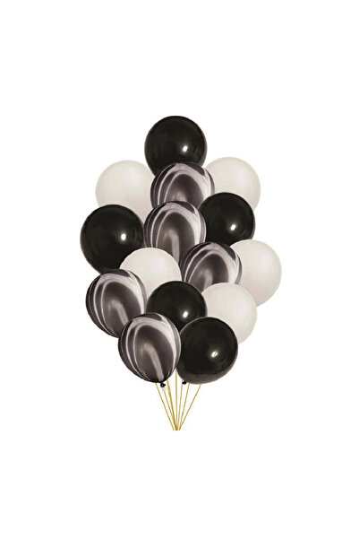 Mirific Party Set of 15 Party Latex Balloons, White & Black, TZ5264, 30 cm