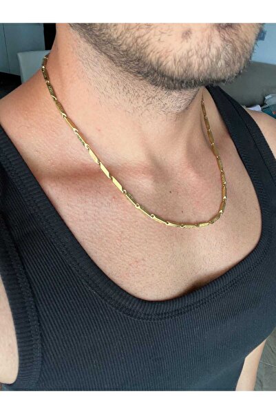 ZEYM COLLECTION Men's Gold Stainless Steel Baklava Model Chain Necklace 56 cm – Does Not Tarnish (Unisex)