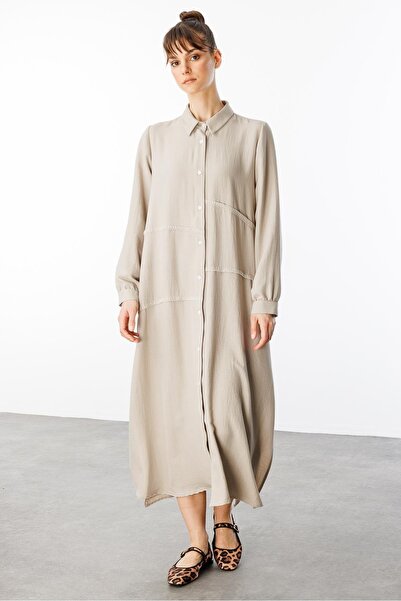 Micca Dikiş Detaylı İpekçe Kumaş Konforlu Kap Ferace-Taş