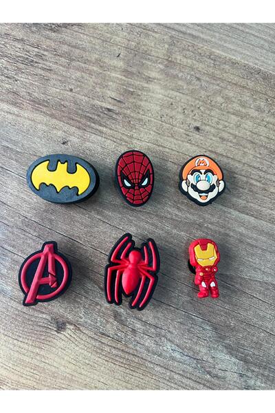Crocs Jibbitz Terlik Süsü Örümcek Adam, Batman, Demir Adam Mario 6 Adet set