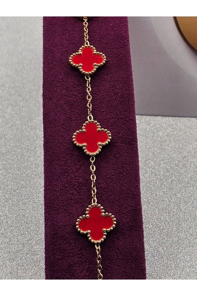 MossoStil Yonca Model Siyah Çelik Bileklik Van Cleef Gold Renk