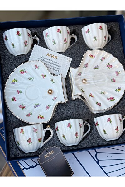 Hediye Köşkü Acar Lüks Porselen İstiridye Model 6 Kişilik Kahve Fincanı