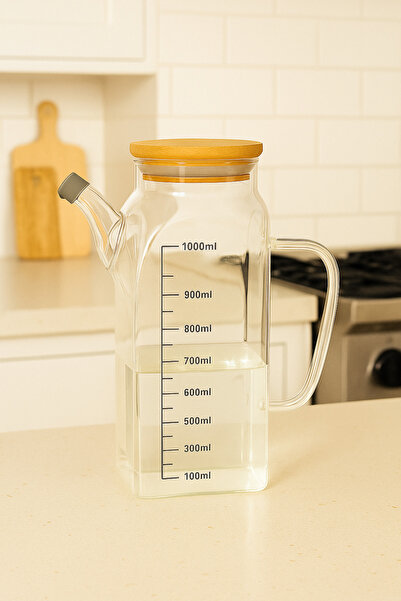 Mirilliahome Glass Oil Pot with Bamboo Lid and Scale |   1000 ml