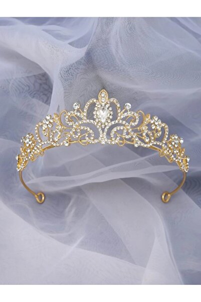 Inovius Булчинска тиара (корона) с кристали - златна -61969