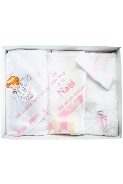 Inovius Trusou Botez 6 piese cu Text Imprimat, Ingeras, ROZ - TB59