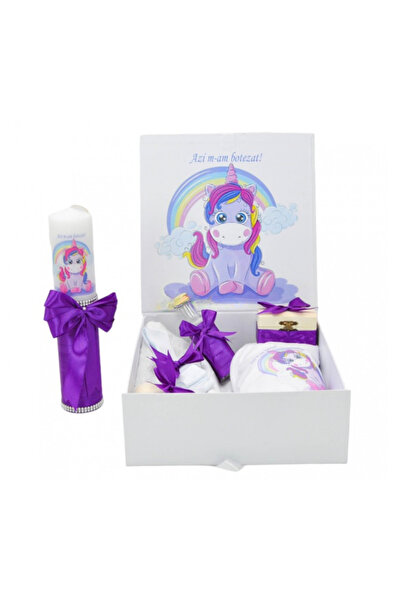 Inovius Set Cutie Trusou cu Lumanare, 9 Piese "Cu drag de la nasi" - Unicorn,...