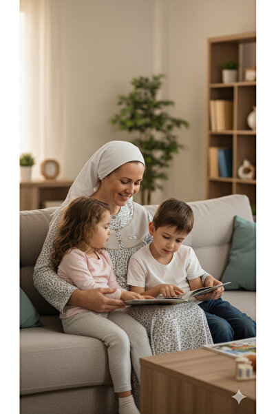 5.MEVSİM Mother's Nightgown, Long Sleeve Mother's Nightgown with Red Floral Pattern and Wool Inside