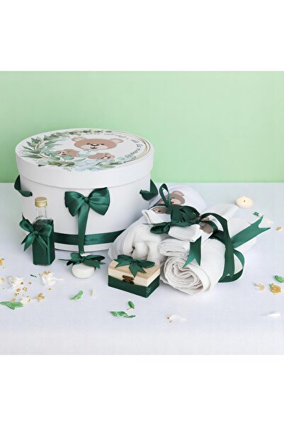 Inovius Trusou Botez cu 8 Piese Imprimat, Ursulet, Culoare Verde Inchis - TB215