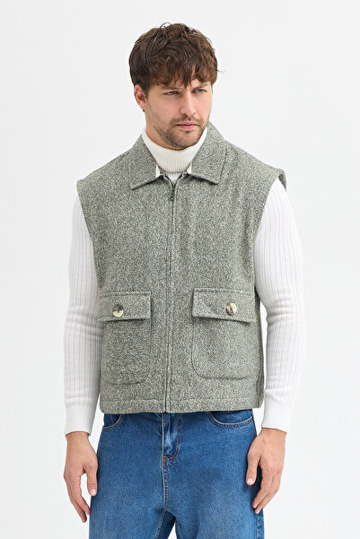steppe rıder Cotton Acrylic Moline Textured Regular Fit Double Pocket Vest