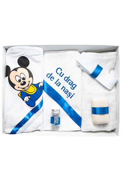 Inovius Trusou Botez 6 piese cu text imprimat "Mickey Mouse" ALB - ALBASTRU -...