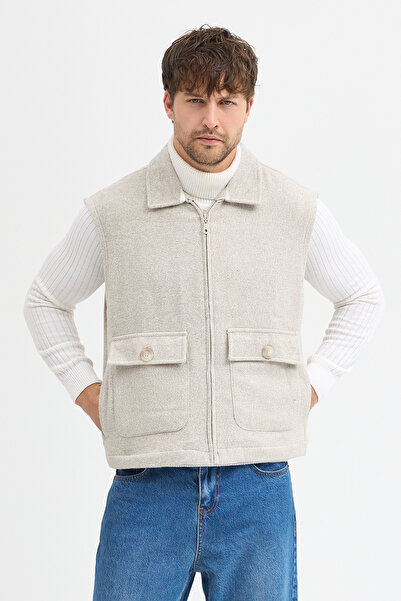 steppe rıder Pamuklu Akrilik Moline Dokulu Regular Kalıp Çift Cepli Yelek