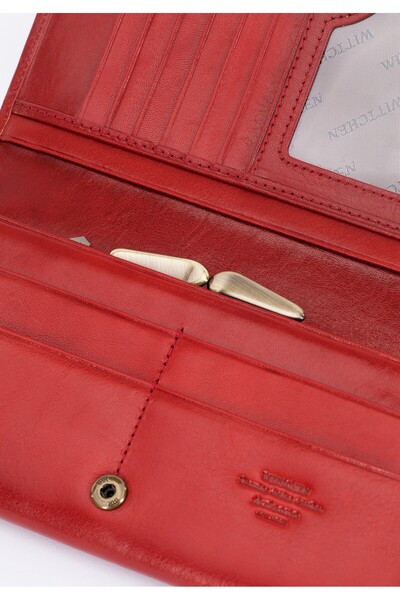 Wittchen Women's large genuine leather wallet with a registration card holder, red, genuine leather