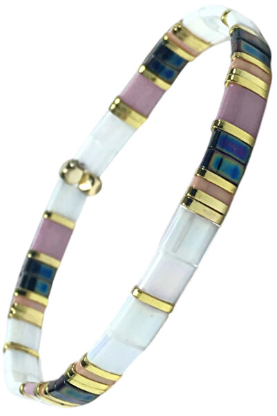 NAZLI TAKILAR أساور مصنوعة يدويًا من خرز زجاجي ميوكي تيلا مرن مع تفاصيل ذهبية...