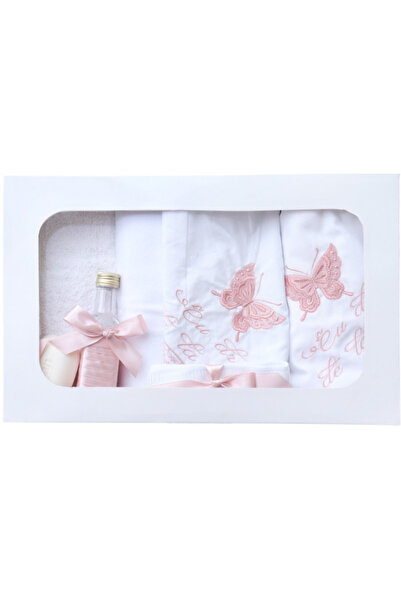 Inovius Trusou Botez 7 piese model brodat ,Fluturi ROZ - TB123